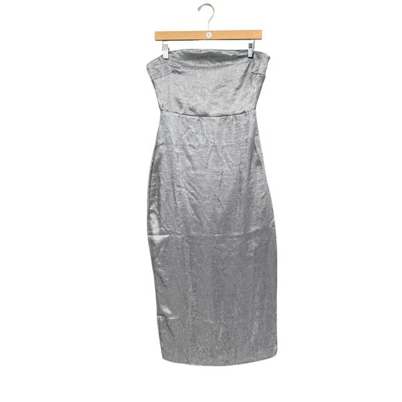 Lulu’s NWT Ideal Essence Shiny Silver Metallic Strapless Elegant Midi Dress - Picture 11 of 16